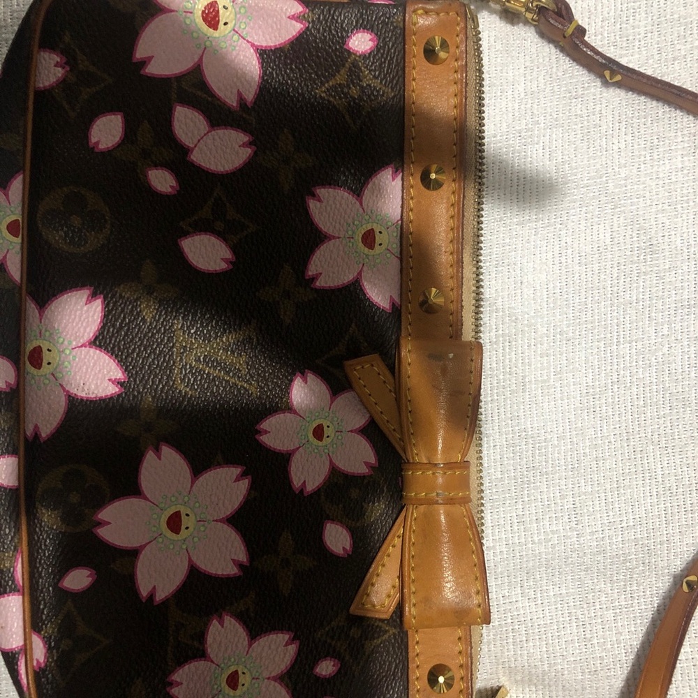 Louis Vuitton Brown and Pink Floral Clutch cherry blossom authentic AR0033